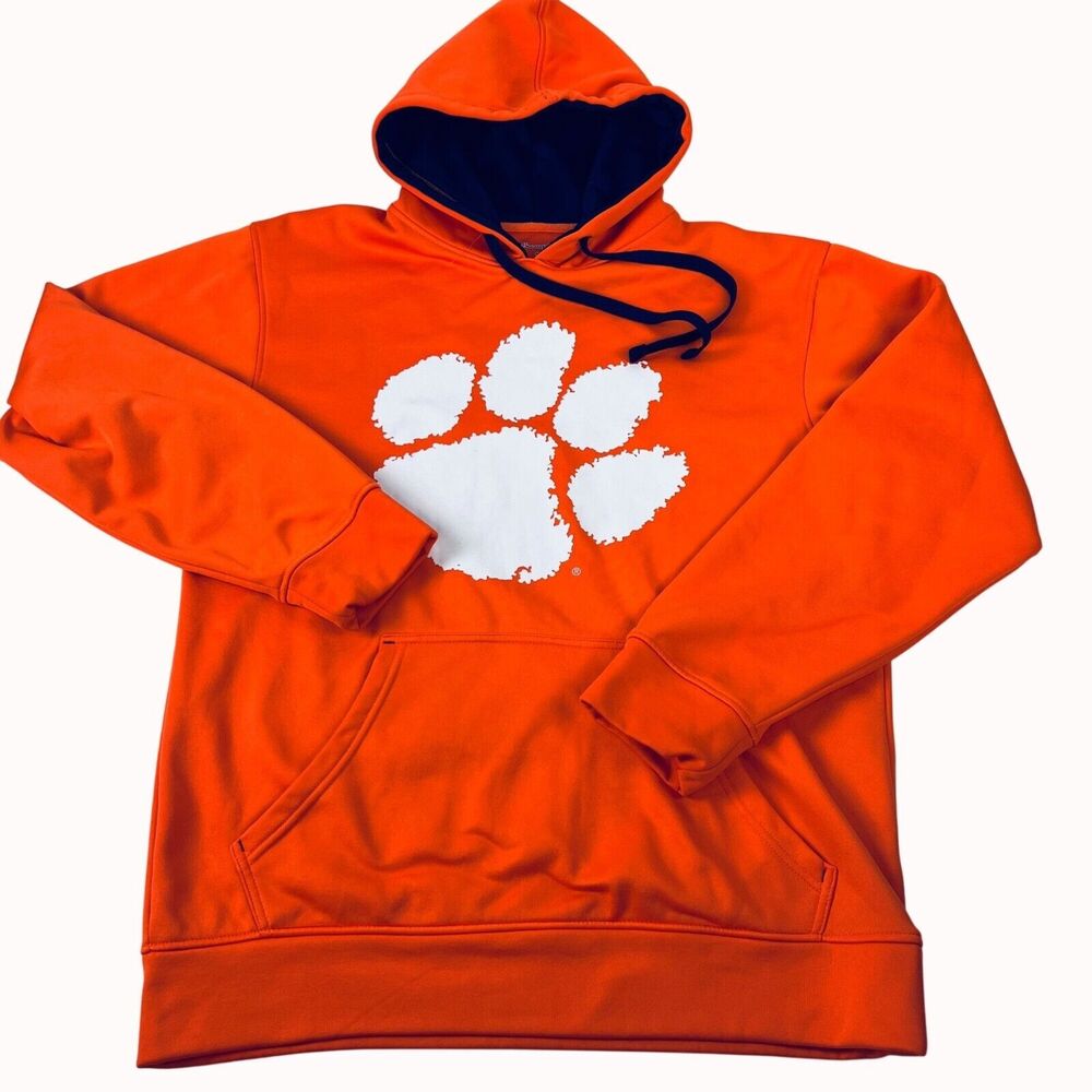 Champion Clemson Hoodie Sweatshirt Orange Polyester Paw M
